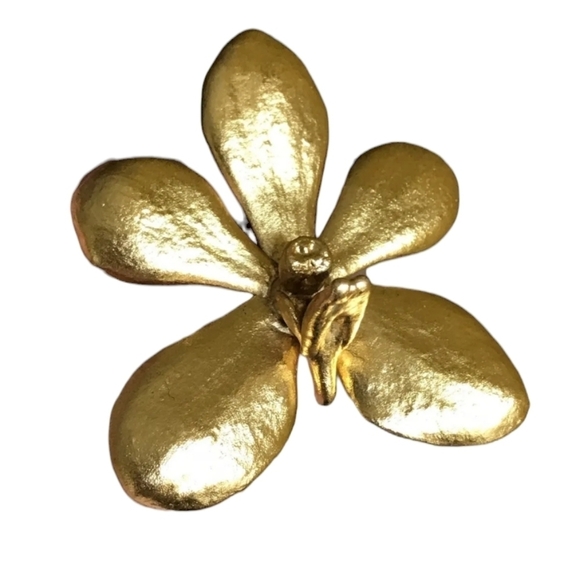 Bright Gold-Tone Orchid Flower Pin Brooch - Picture 1 of 5